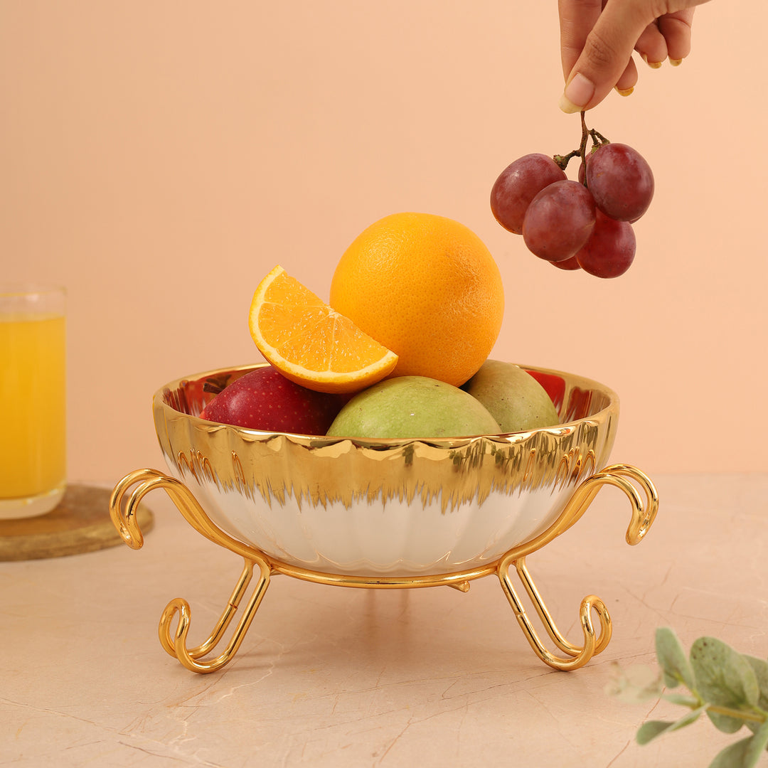 White Platter with Gold Rim & Golden Stand