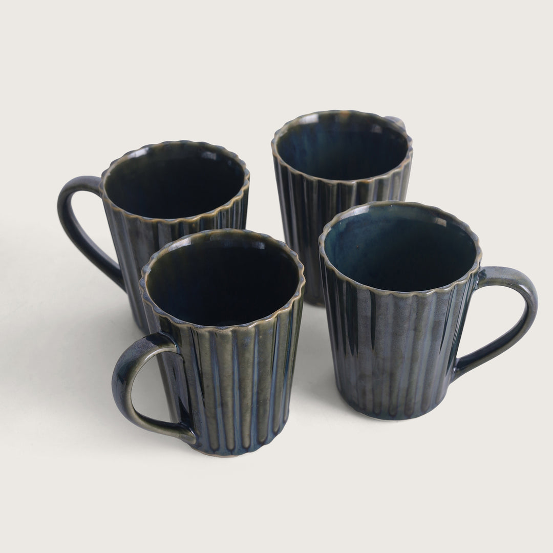 Earthy clay mugs blue - set of 4