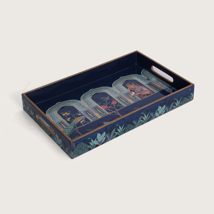 Ornate Blue Printed Tray