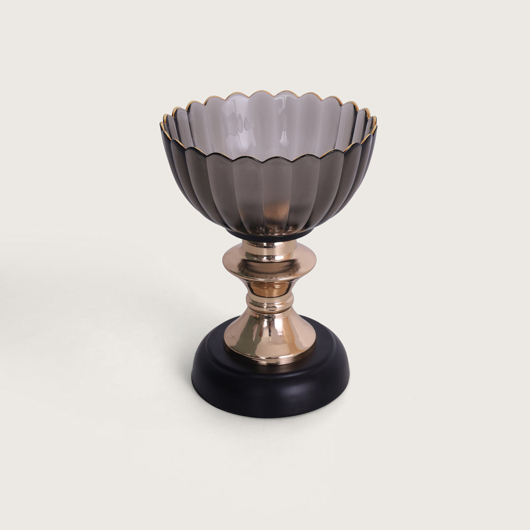 Fiesta Fluted Glass Fruit Bowl Grey Gold Tall