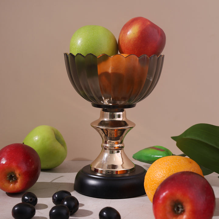 Fiesta Fluted Glass Fruit Bowl Grey Gold Tall