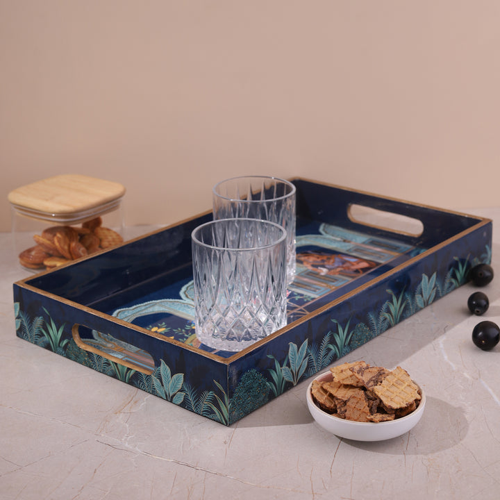 Ornate Blue Printed Tray