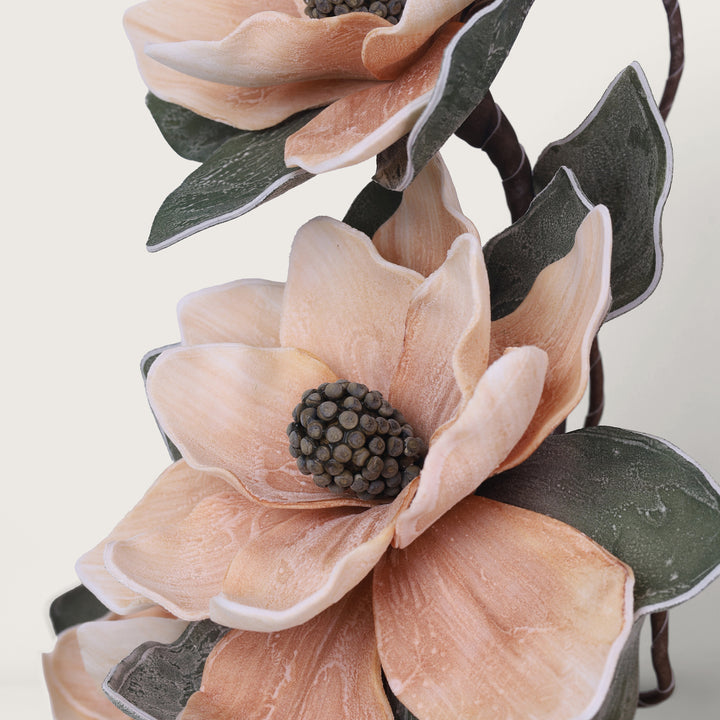 Artificial Beige Flower and Green Leaves Plant with White Pot