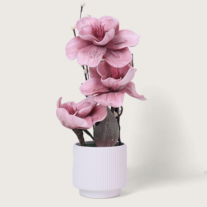 Artificial Light Pink Flower Plant with White Pot