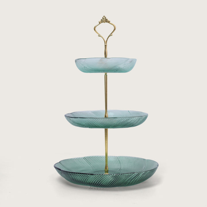 Cake Platter Set 3 Tier Glass - Sea Green