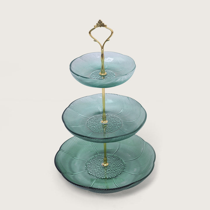 Cake Platter Set 3 Tier Glass - Sea Green