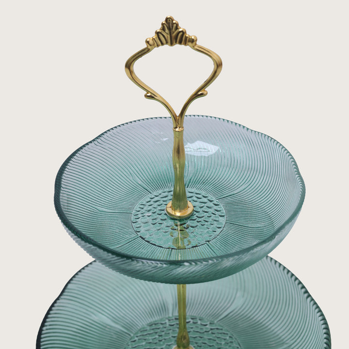 Cake Platter Set 3 Tier Glass - Sea Green