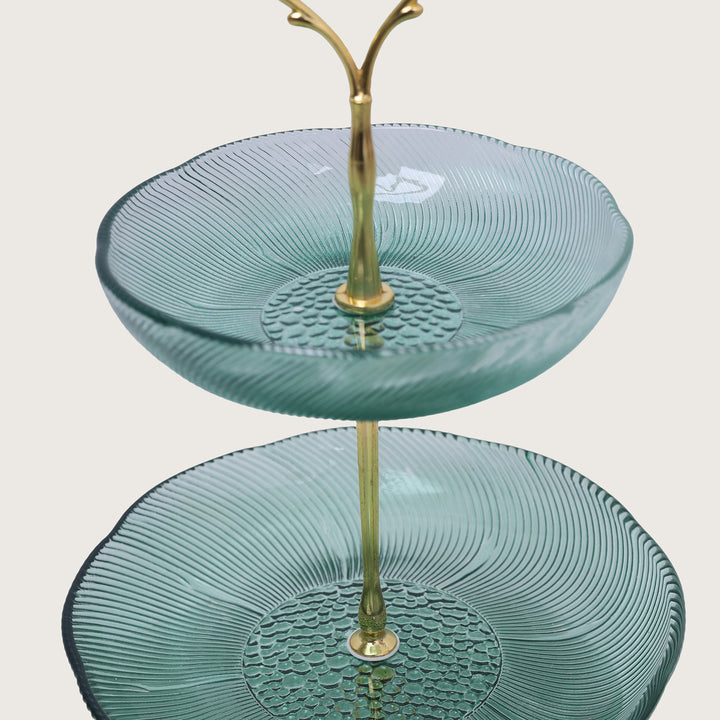 Cake Platter Set 3 Tier Glass - Sea Green