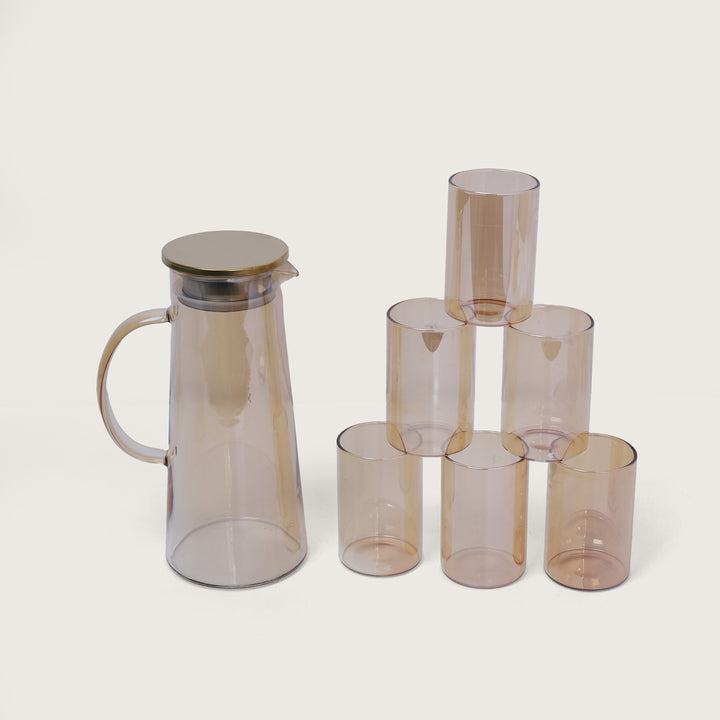 Jug and Glass with tray  Set of 8 Pcs - Golden