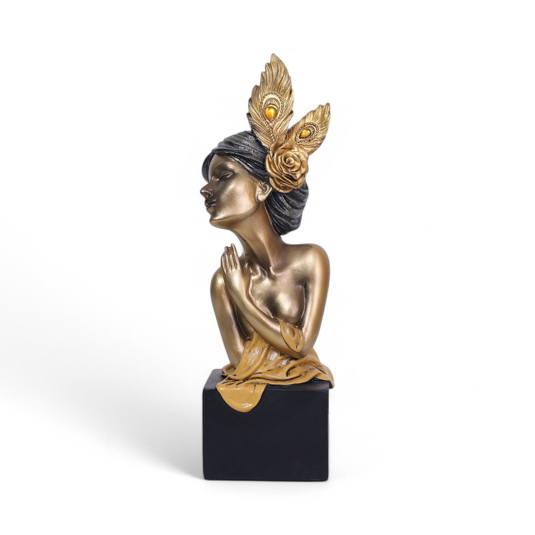 Decorative Female Figurine Statue Gold-Toned - Yellow