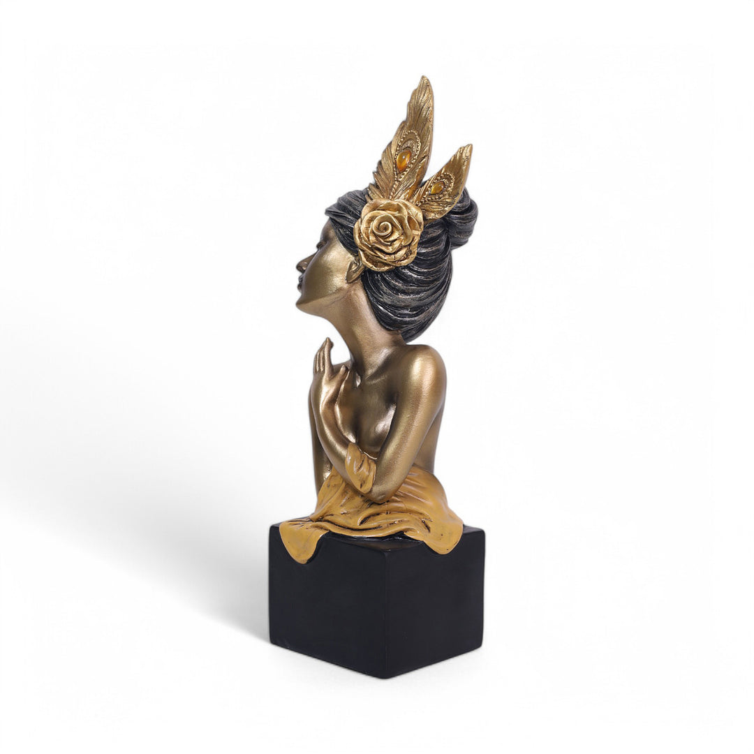 Decorative Female Figurine Statue Gold-Toned - Yellow