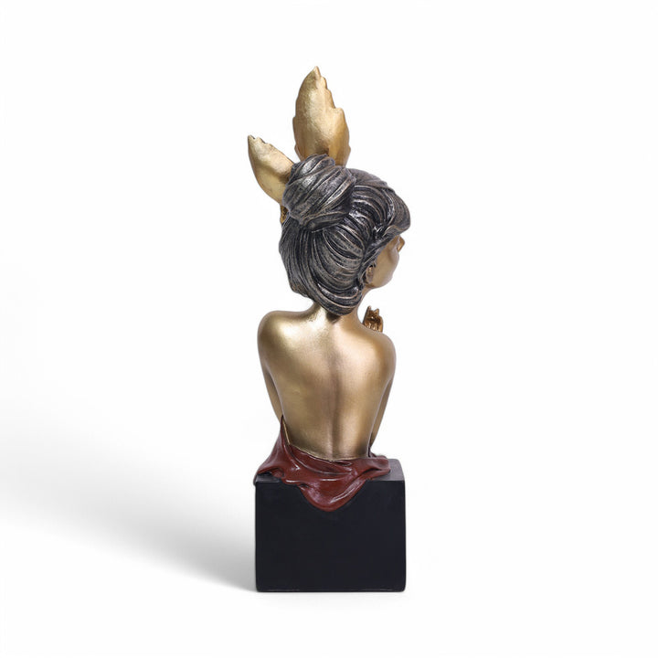 Decorative Female Figurine Statue Gold-Toned - Red