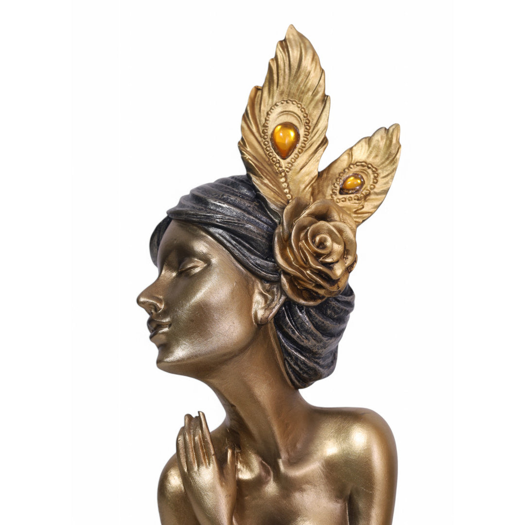 Decorative Female Figurine Statue Gold-Toned - Red