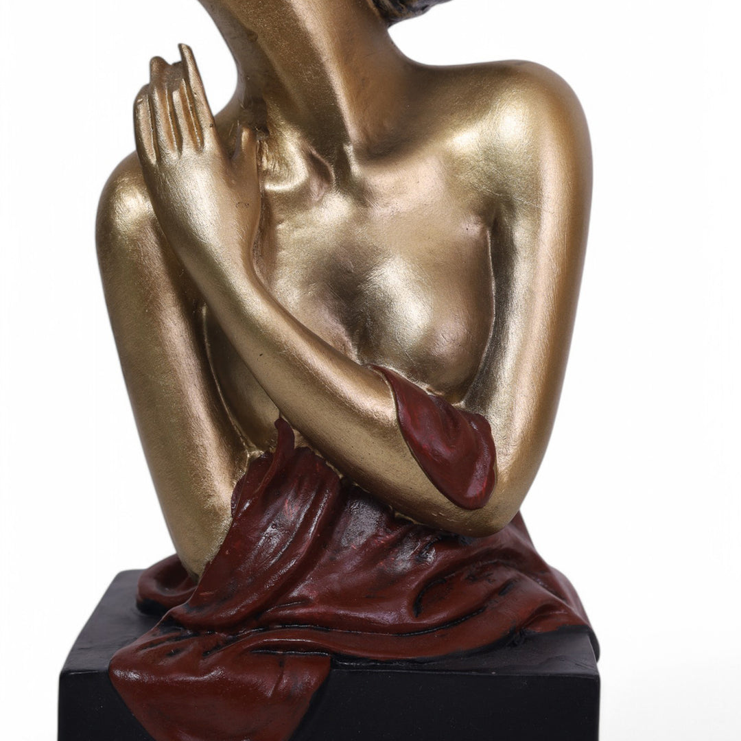 Decorative Female Figurine Statue Gold-Toned - Red