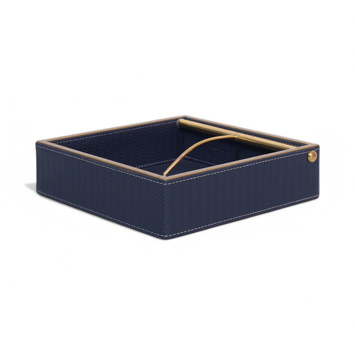 Square Napkin Holder/ Tissue Holder Leather - Blue