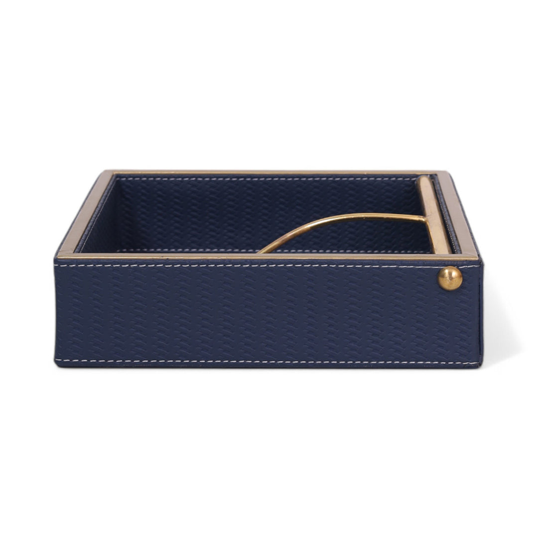 Square Napkin Holder/ Tissue Holder Leather - Blue