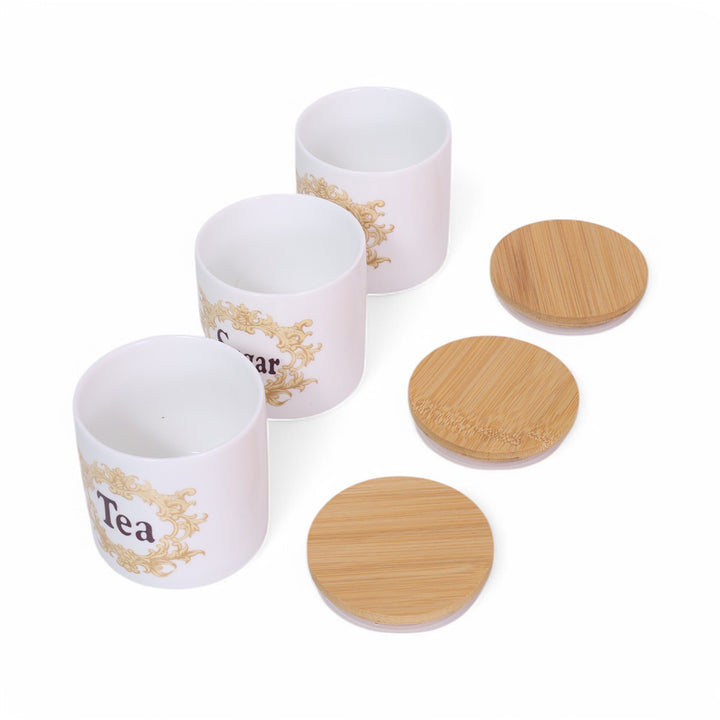 Coffee, Sugar & Tea Jar with Bamboo Lid & Tray Set of 3