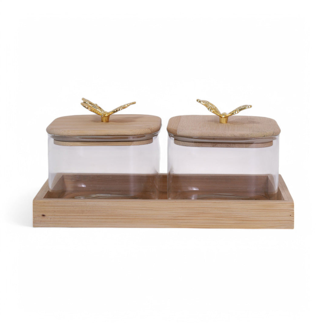 Jar 500ML with Bamboo Lid & Tray Set of 2