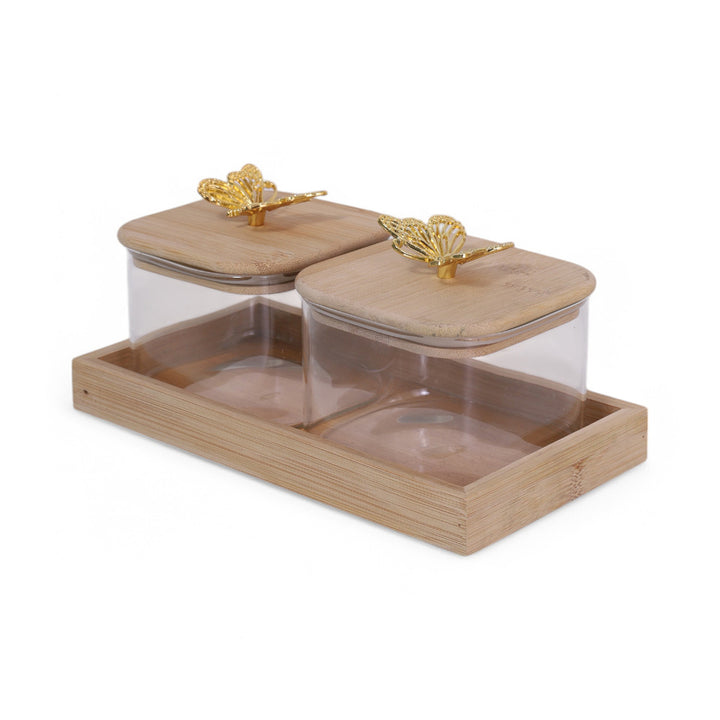 Jar 500ML with Bamboo Lid & Tray Set of 2