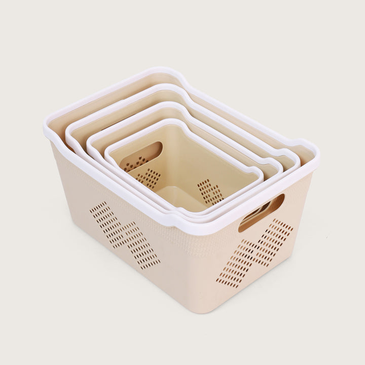 Plastic Storage Basket Set of 4 - Beige