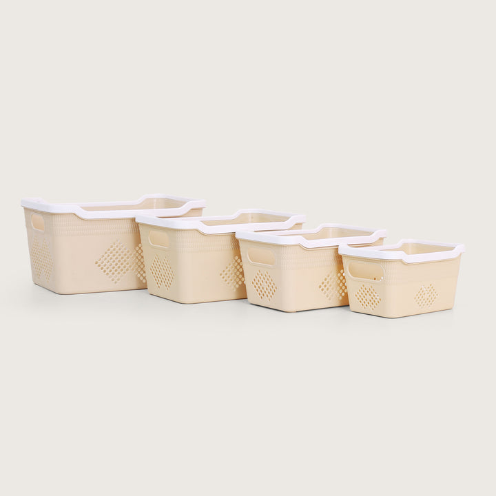 Plastic Storage Basket Set of 4 - Beige