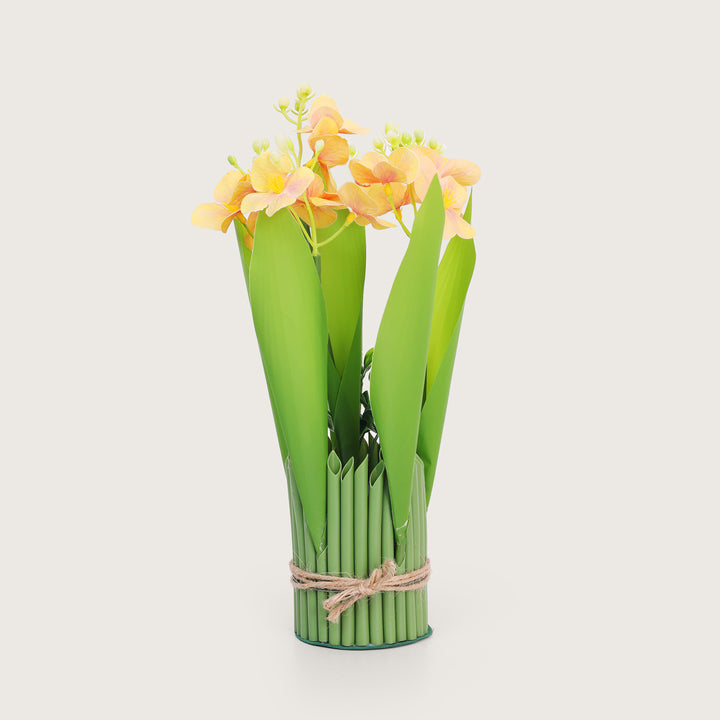 Green Tie Bunch Orchid Artificial Flower - Yellow