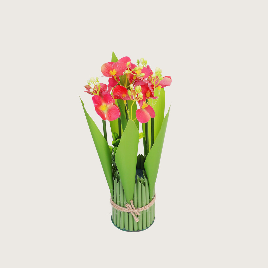 Green Tie Bunch Orchid Artificial Flower - Red