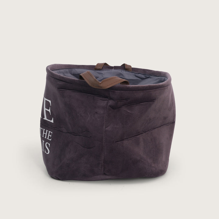 Mini Round Velvet Laundry  Basket - Grey