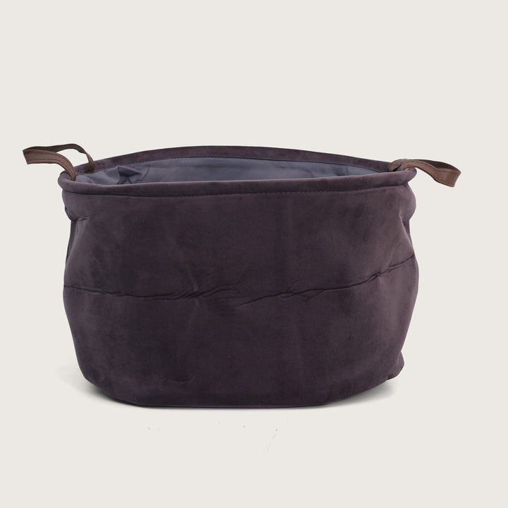 Mini Round Velvet Laundry  Basket - Grey