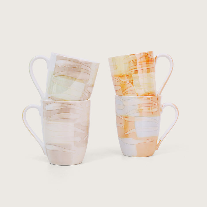 Abstract Texture Printed Ceramic Coffee Mug Set of 4