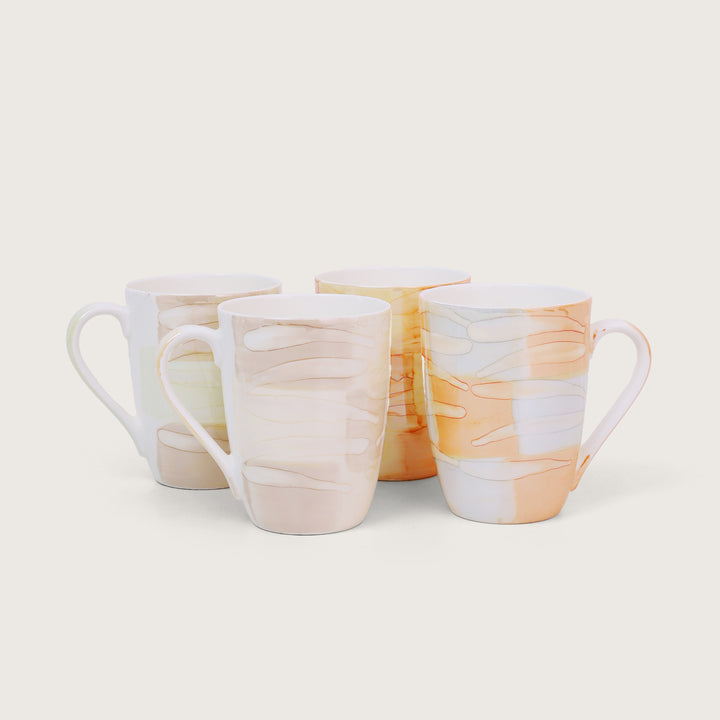 Abstract Texture Printed Ceramic Coffee Mug Set of 4