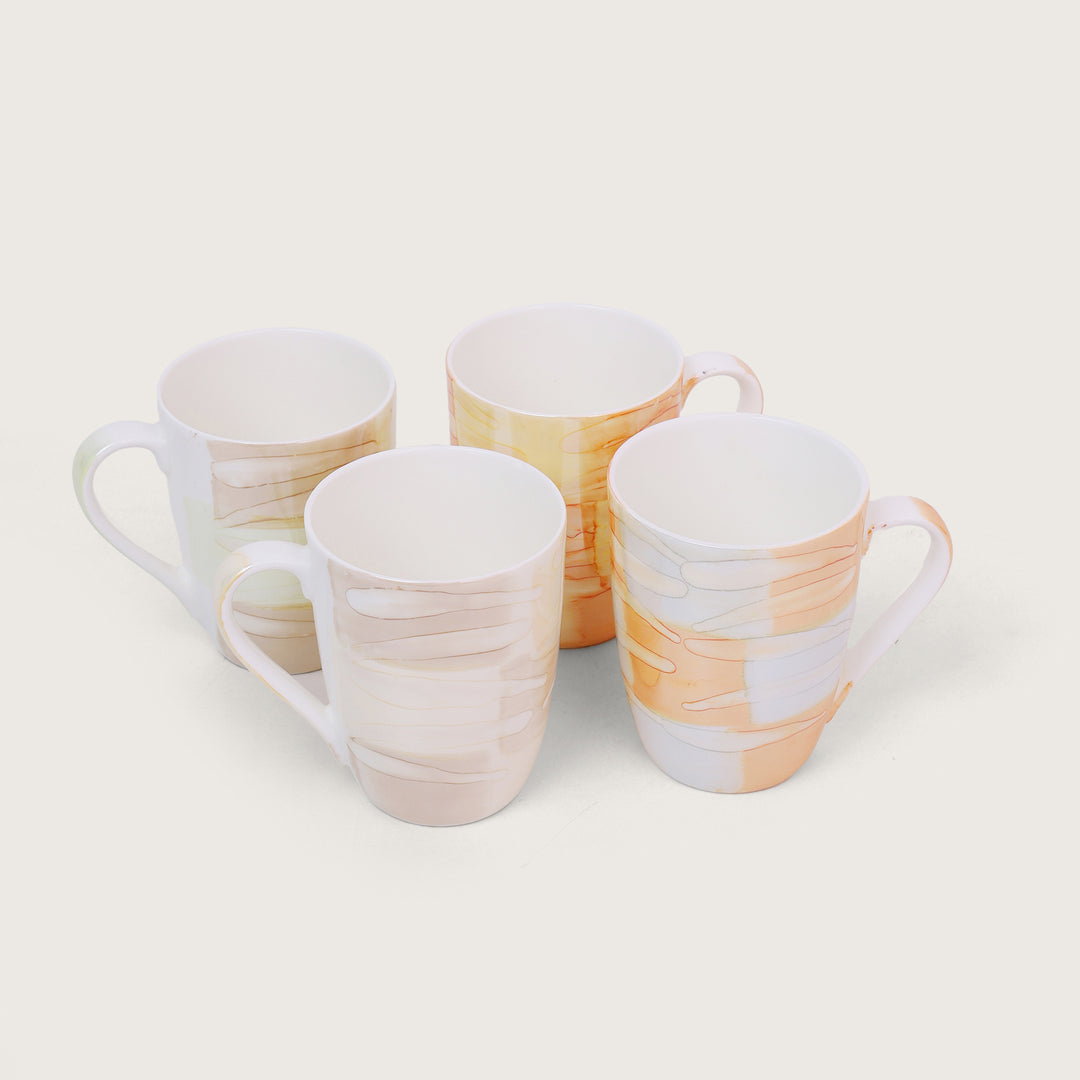 Abstract Texture Printed Ceramic Coffee Mug Set of 4