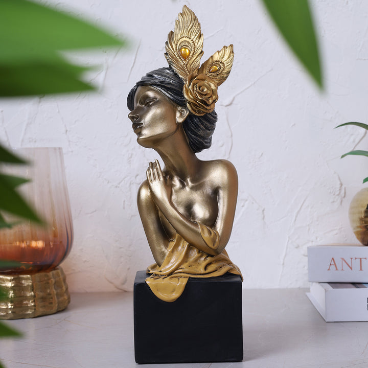 Decorative Female Figurine Statue Gold-Toned - Yellow