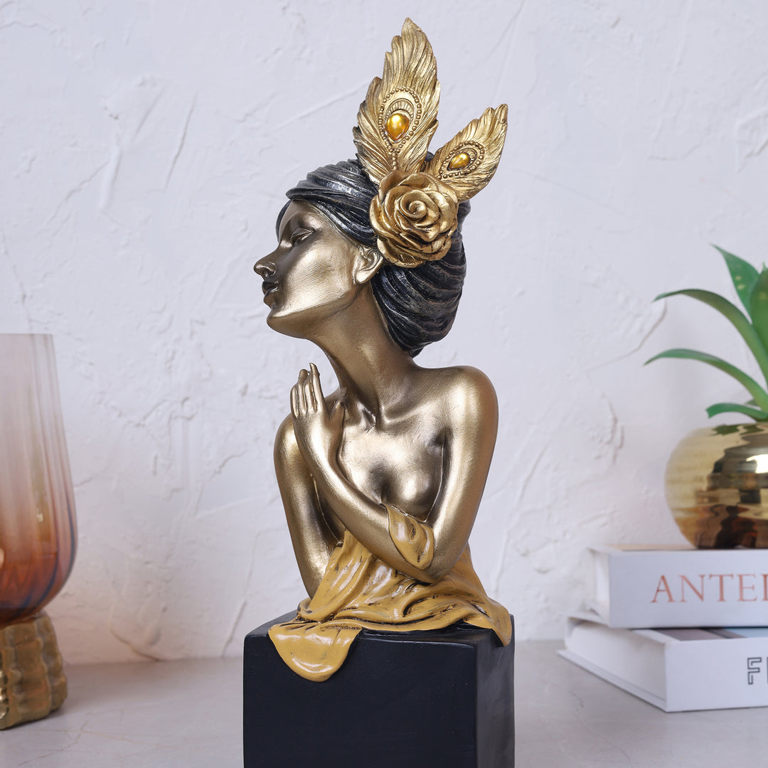 Decorative Female Figurine Statue Gold-Toned - Yellow