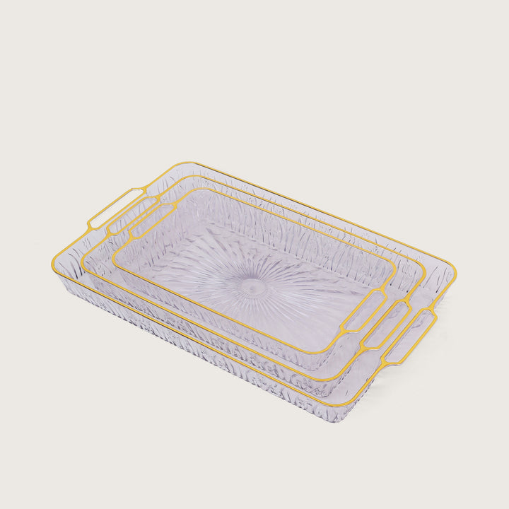 Acrylic Serving Tray Gold Rim Set of 3