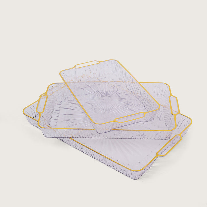 Acrylic Serving Tray Gold Rim Set of 3