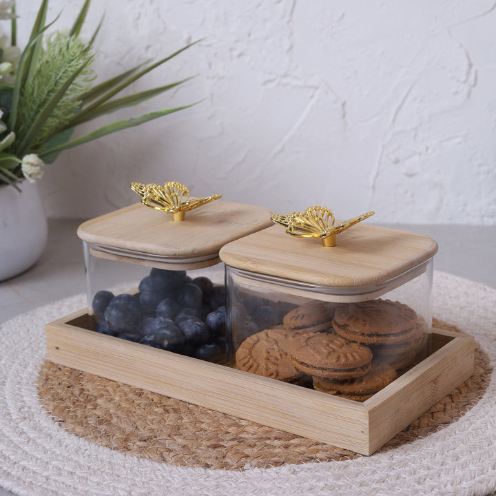 Jar 500ML with Bamboo Lid & Tray Set of 2