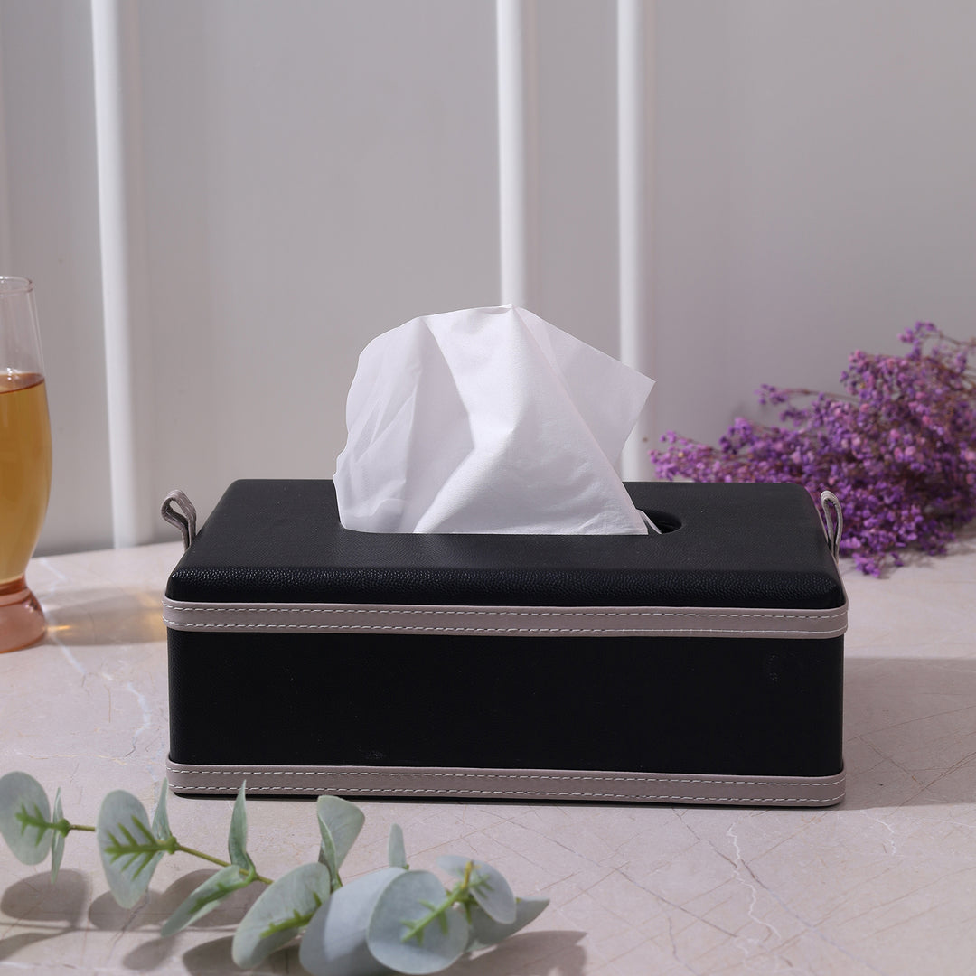 Leather Tissue Box - Black