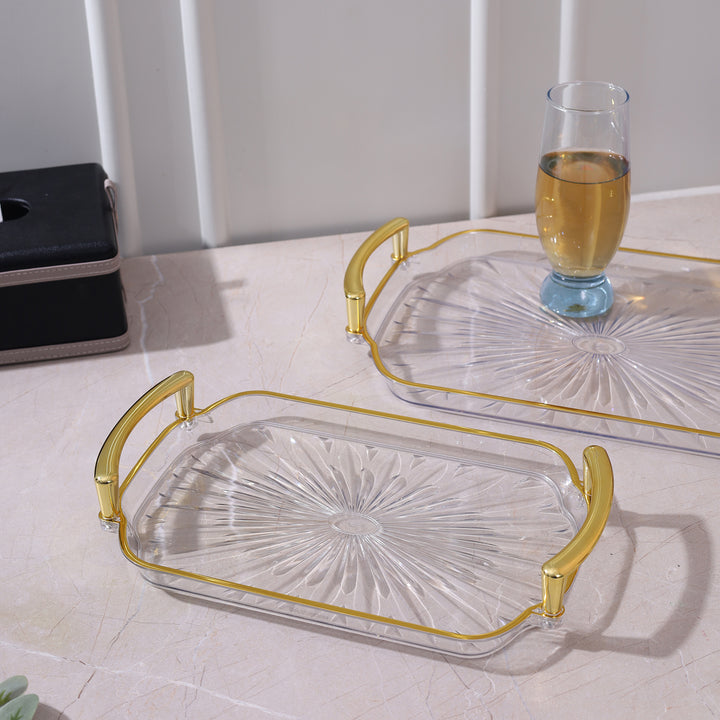 Acrylic Serving Tray Gold Rim Set of 2