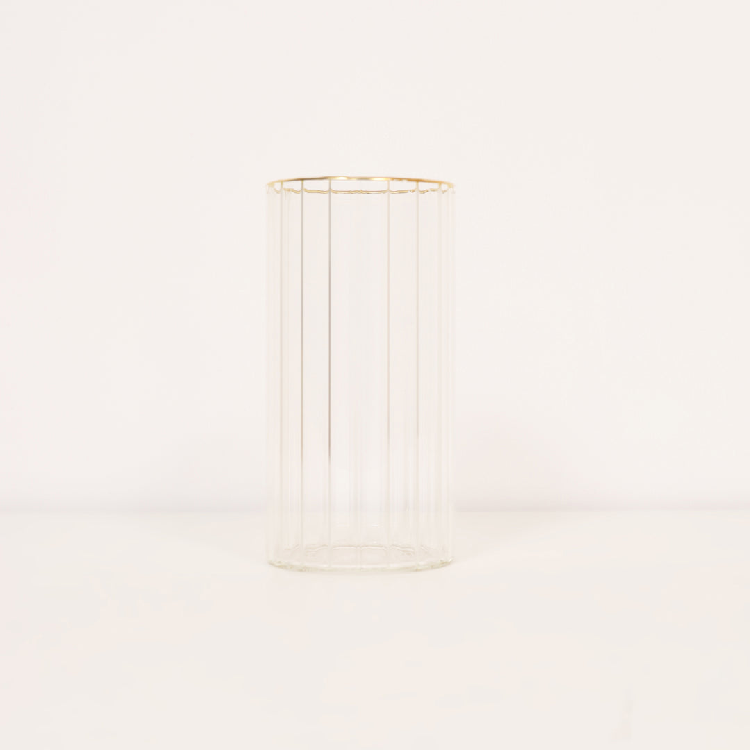 Fluted Glass Vase With Gold Rim