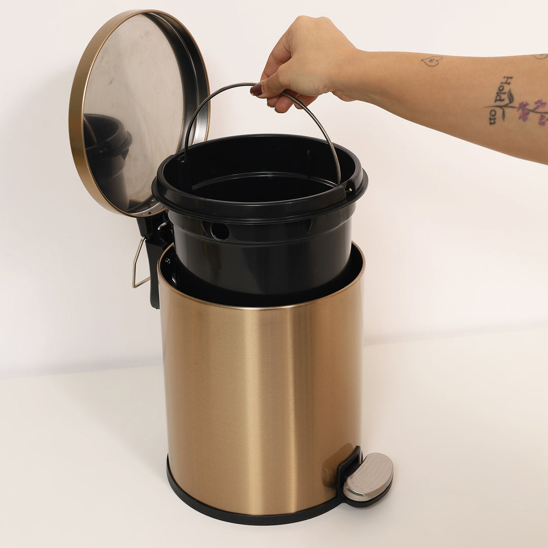 European Pedal Ss Trash Can | Soft Close Dustbin | Gold