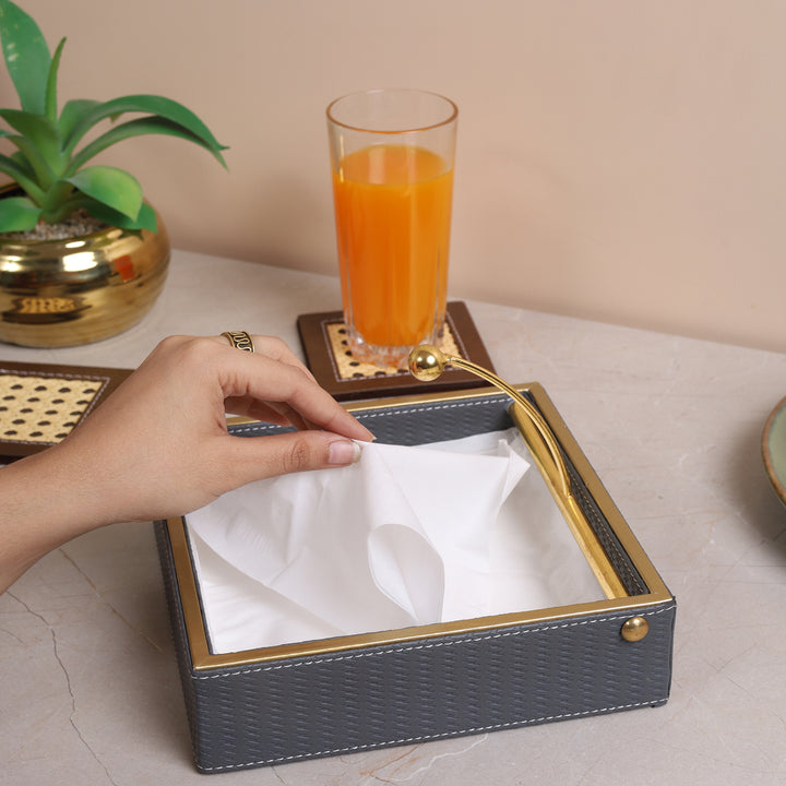 Square Napkin Holder/ Tissue Holder Leather - Grey