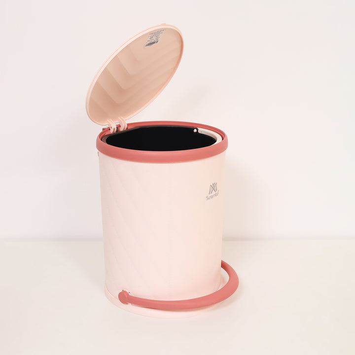 STITCHED Pedal Trash Can with Art Leather Pink 8 Ltr