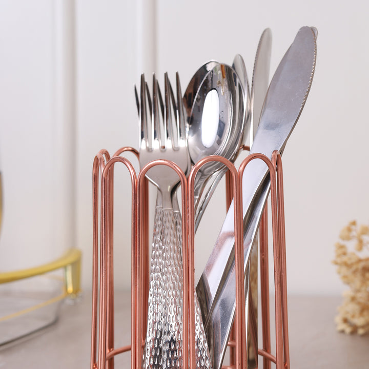 Round Metal Cutlery Holder - Copper