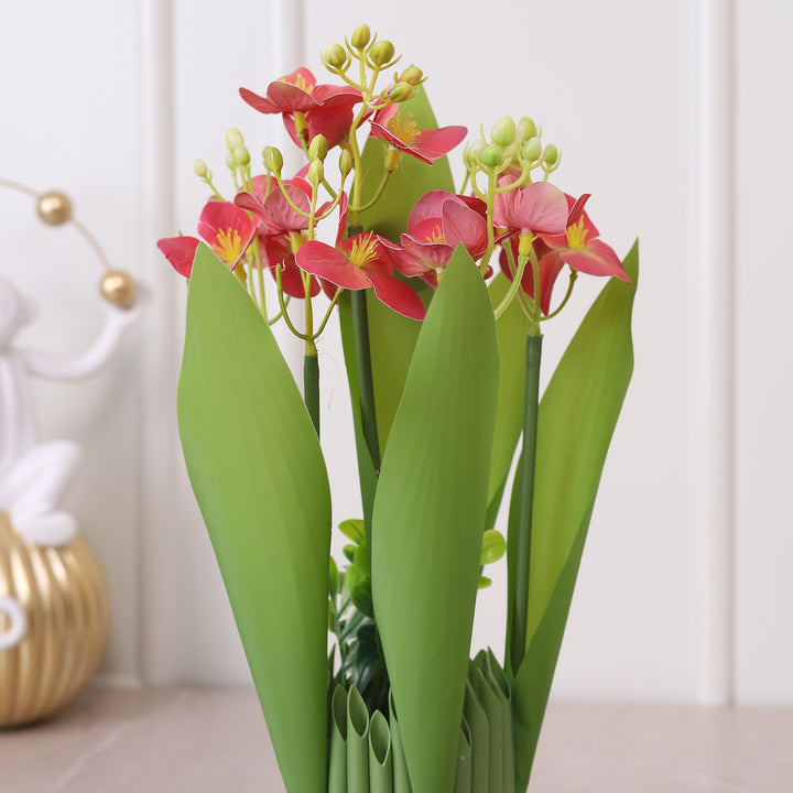 Green Tie Bunch Orchid Artificial Flower - Red