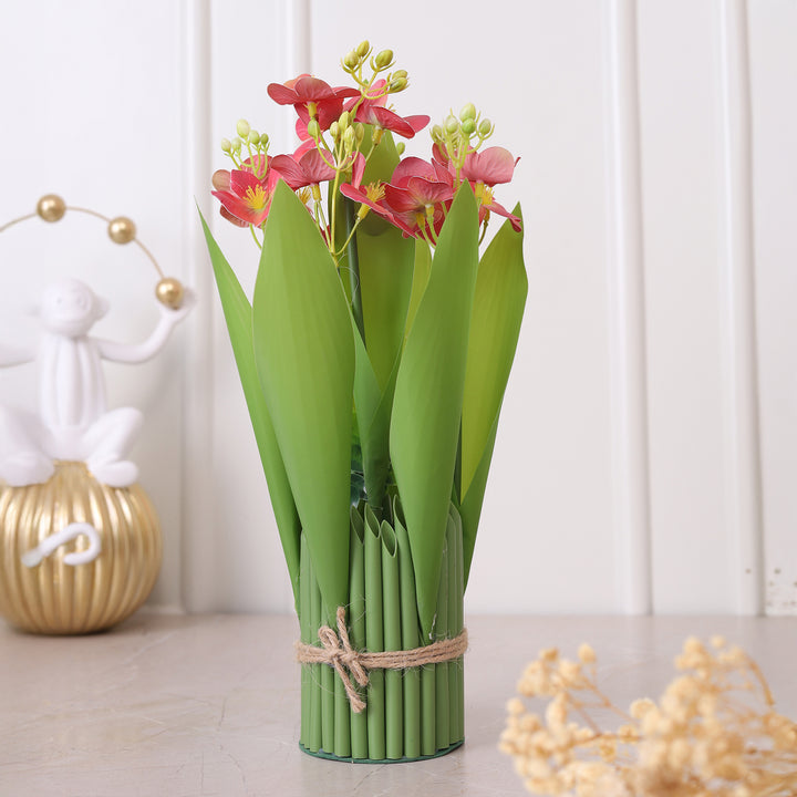 Green Tie Bunch Orchid Artificial Flower - Red