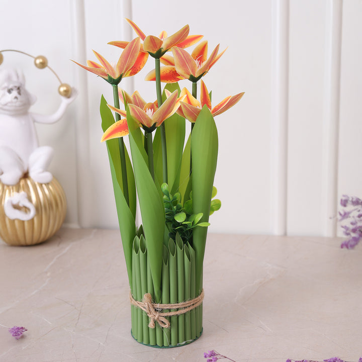 Green Tie Bunch Artificial Flower - Peach