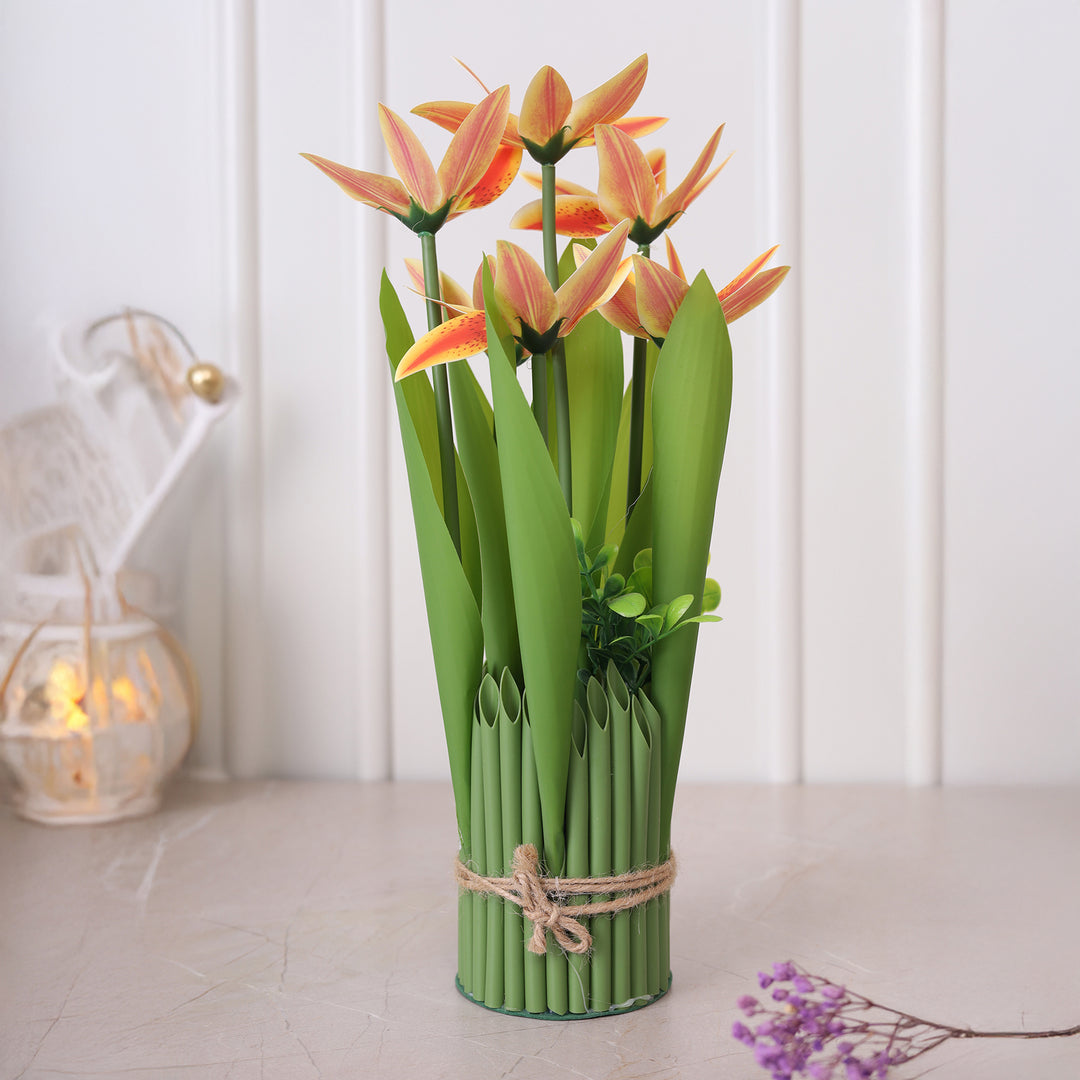 Green Tie Bunch Artificial Flower - Peach