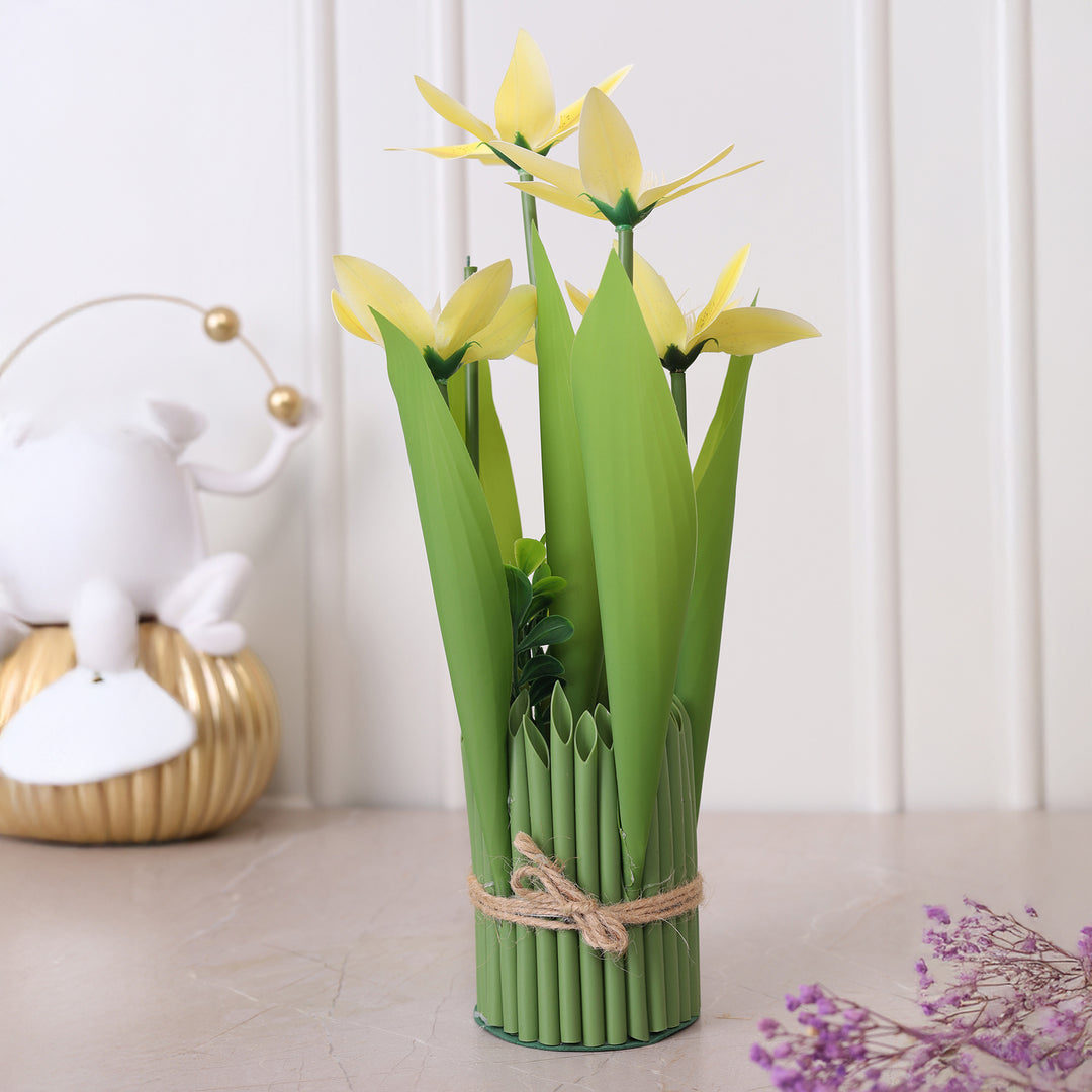 Green Tie Bunch Artificial Flower - Yellow