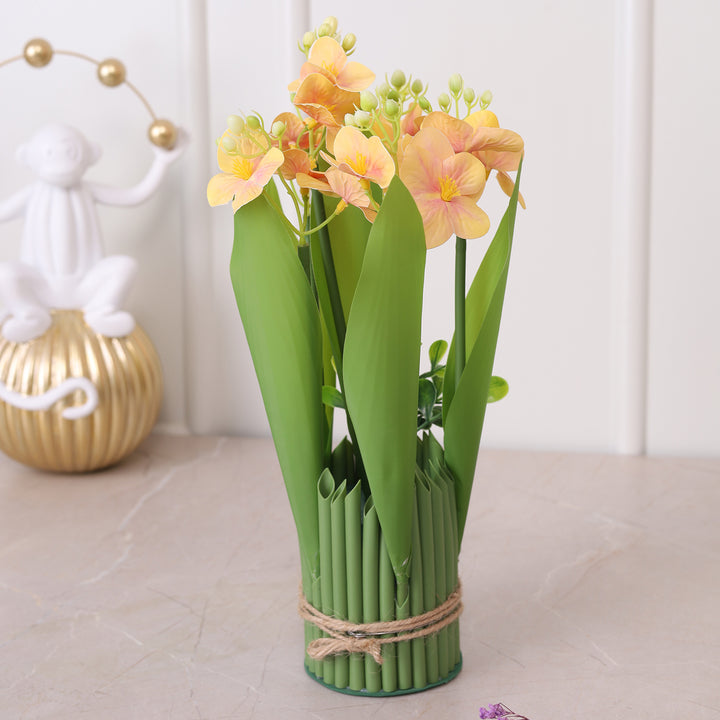 Green Tie Bunch Orchid Artificial Flower - Yellow